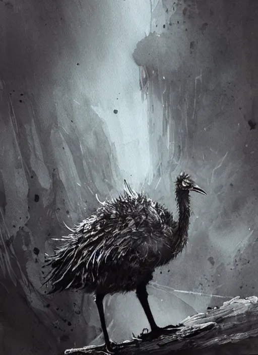 Image similar to emo emu, watercolor, dramatic lighting, cinematic, establishing shot, extremely high detail, foto realistic, cinematic lighting, pen and ink, intricate line drawings, by Yoshitaka Amano, Ruan Jia, Kentaro Miura, Artgerm, post processed, concept art, artstation, matte painting, style by eddie mendoza, raphael lacoste, alex ross