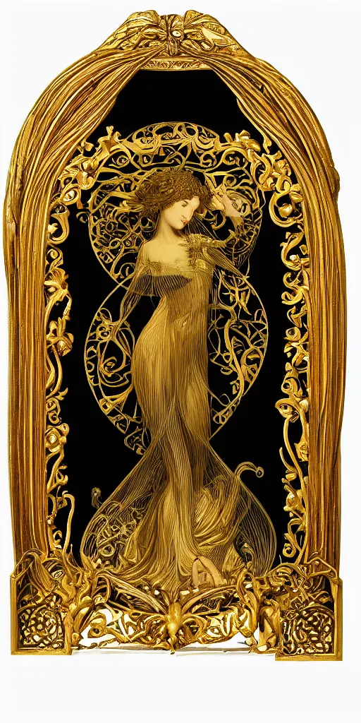 Image similar to an intricate art nouveau frame, golden entertwined edges art, black void center, matte, sharp focus,