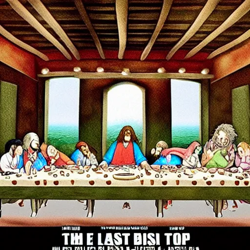 Image similar to The last supper by tim burton, studio ghibli, 4K, OLED, excellent detail, masterpiece