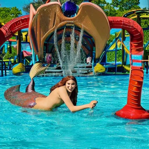 Image similar to photo of a half centaur half mermaid at a water park