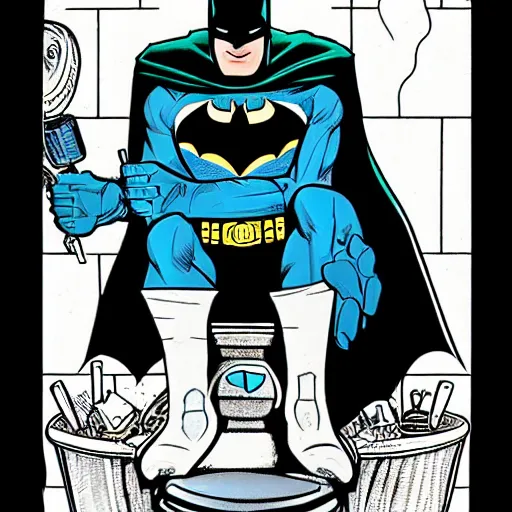 Prompt: batman sitting on a toilet, todd mcfarlane art style,
