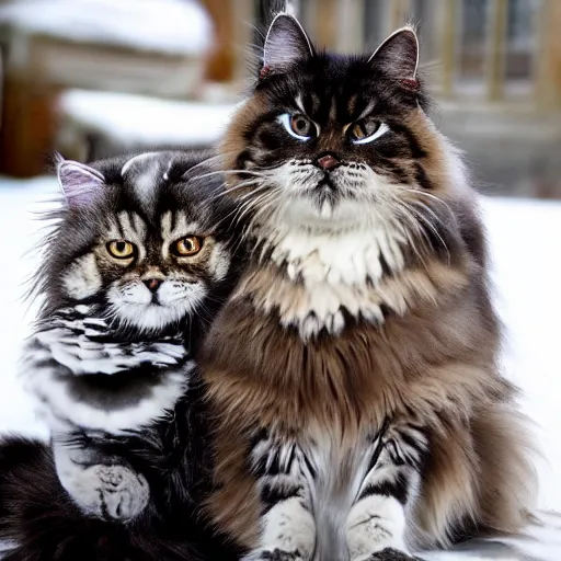 Image similar to siberian cat cuddling with magpie