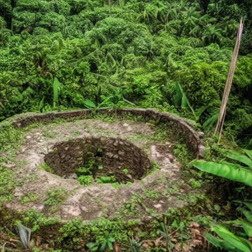 Prompt: ancient ruins found in a jungle, on an abandoned island