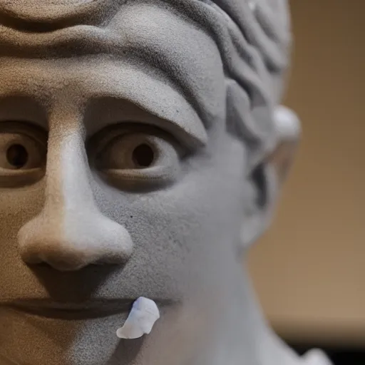 Prompt: a marble sculpture of Bart Simpson inside a museum, dslr photo