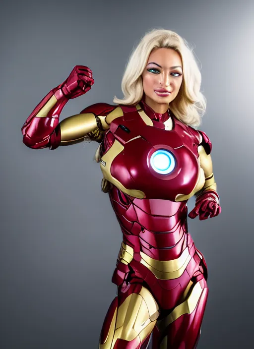 Image similar to portrait of lindsey pelas as iron man, by francis giancobetti, natural light, detailed face, canon eos c 3 0 0, ƒ 1. 8, 3 5 mm, 8 k, medium - format print, full body shot