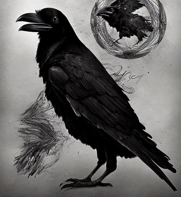 Image similar to artistic form coming into being as two elements are successfully fused, epic professional digital art, extreme detail, wow, wow, wow., raven bird.