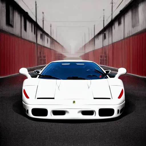 Prompt: a oil painting of a front view ferrari f - 4 0 in white background, cinematic, epic composition, hd, digital painting, digital art, masterpiece, award - winning