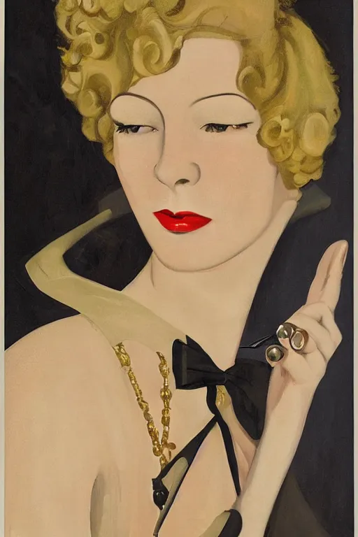 Image similar to a oil painting depicting a Jazz Age high society figure, 1920s style, smooth, highly detailed, high contrast, Coles Phillips, Dean Cornwell, JC Leyendecker, 8K