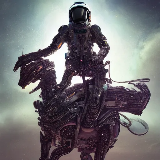 Image similar to portrait of a squid monster astronaut riding a Pegasus, full body portrait, intricate abstract. cyberpunk, intricate artwork, by Tooth Wu, wlop, beeple. octane render, trending on artstation, greg rutkowski very coherent symmetrical artwork. cinematic, hyper realism, high detail, octane render, 8k, minimalistic, hyperrealistic surrealism, award winning masterpiece with incredible details, a surreal vaporwave liminal space, highly detailed, trending on ArtStation