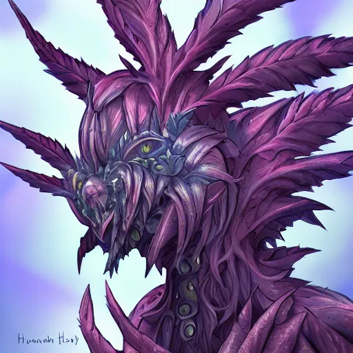 Image similar to A humanoid plant monster, highly detailed, digital art, sharp focus, trending on art station, thistle, anime art style