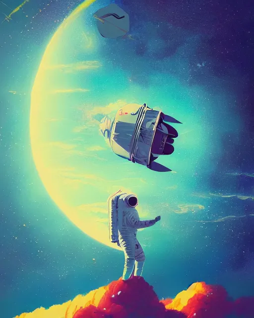 Image similar to a painting of an astronaut floating in space, poster art by mike winkelmann, behance contest winner, space art, sci - fi, poster art, 2 d game art