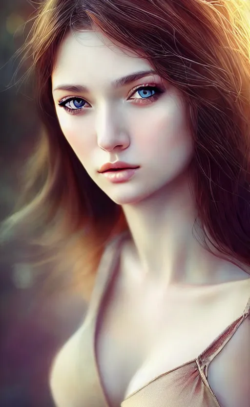 Image similar to a gorgeous russian female photo, bokeh, beautiful face, professionally retouched, soft lighting, realistic, smooth face, full body shot, torso, dress, perfect eyes, sharp focus on eyes, 8 k, high definition, insanely detailed, intricate, elegant, art by artgerm and kyoung hwan kim