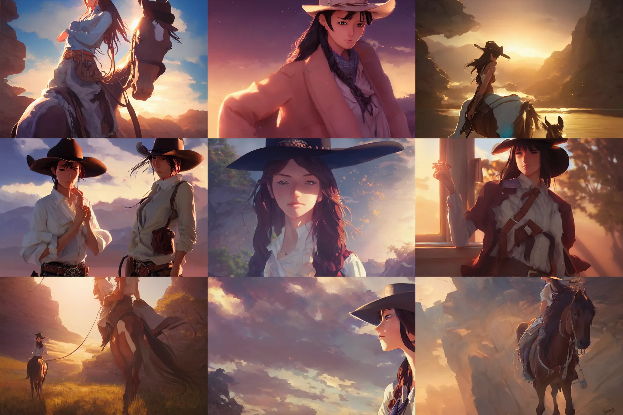 Prompt: dream western cowgirl, single subject, scenic full shot, ambient lighting, detailed face, by makoto shinkai, stanley artgerm lau, wlop, rossdraws