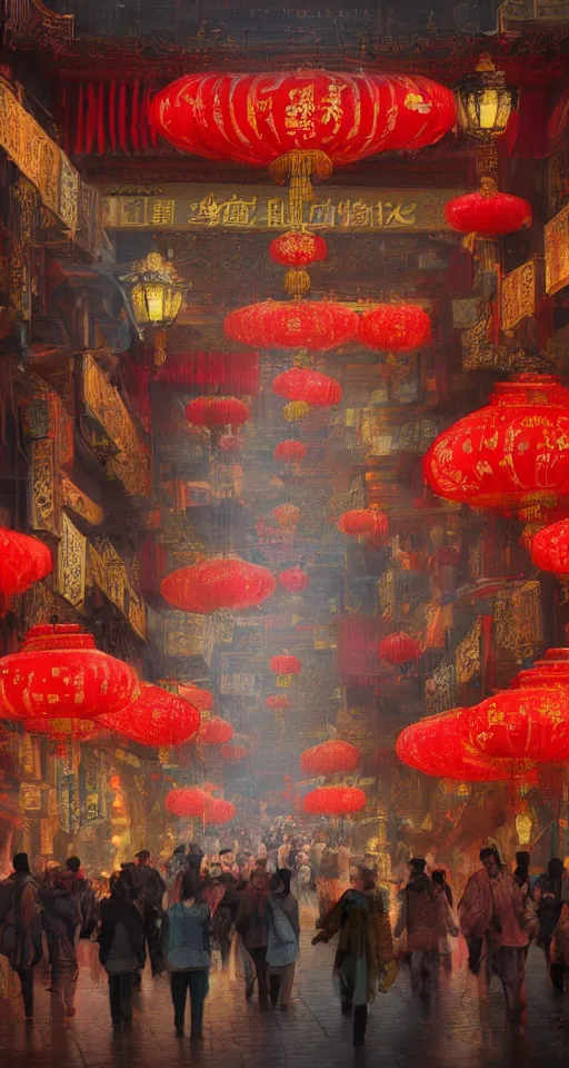 Image similar to epic scenery of a shopping street in the Chinese imperial city, intricate, elegant, volumetric lighting, digital painting, highly detailed, artstation, sharp focus, illustration, concept art, ruan jia, steve mccurry