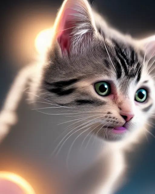 Image similar to a kitten on a rocket, photo, ultra detail, photoreal, professionally retouched, soft moonlight lighting, shiny plastic bikini, realistic, smooth face, goddess, luscious lips, perfect eyes, wide angle, sharp focus on eyes, 8 k high definition, insanely detailed, intricate, elegant, art by artgerm and wlop