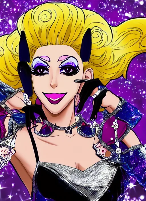 Prompt: 4k anime artwork of a fabulous drag queen, detailed face anime art, 💋 💄 👠 👗 , ru paul drag race, fabulous drag queen