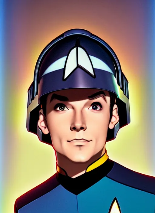 Image similar to cute star trek officer luke thomas, natural lighting, path traced, highly detailed, high quality, digital painting, by don bluth and ross tran and studio ghibli and alphonse mucha, artgerm