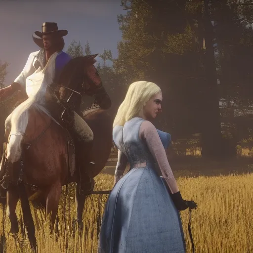 Image similar to Film still of Lady Gaga, from Red Dead Redemption 2 (2018 video game)