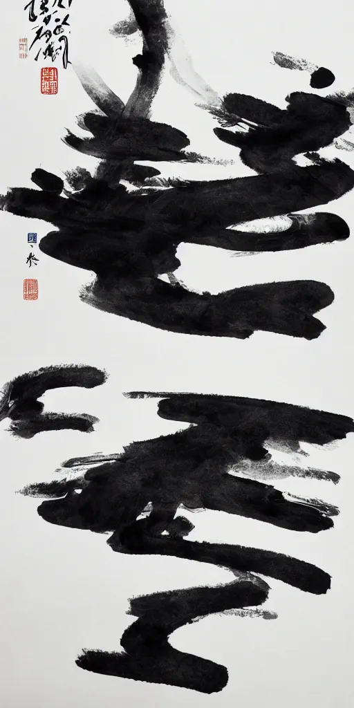 Prompt: high quality big chinese ink strokes, black and white, brush, drops, splash