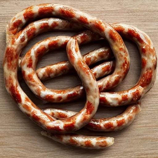 Prompt: knot made of sausage links