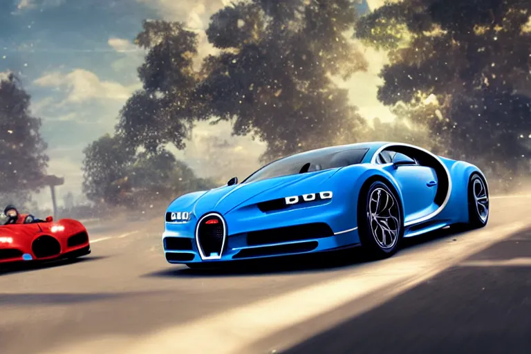 Prompt: mario in a bugatti chiron mario kart, single subject, scenic full shot, ambient lighting, detailed face, by makoto shinkai, stanley artgerm lau, wlop, rossdraws