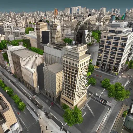 Image similar to a 3D render of buildings of Buenos Aires, highly detailed, in a video game style, 4K image