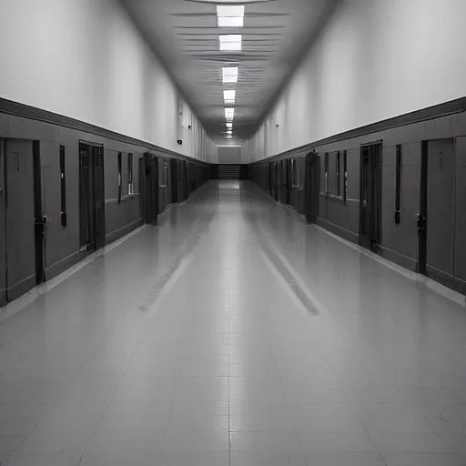 Image similar to empty school hallway, liminal space photograph