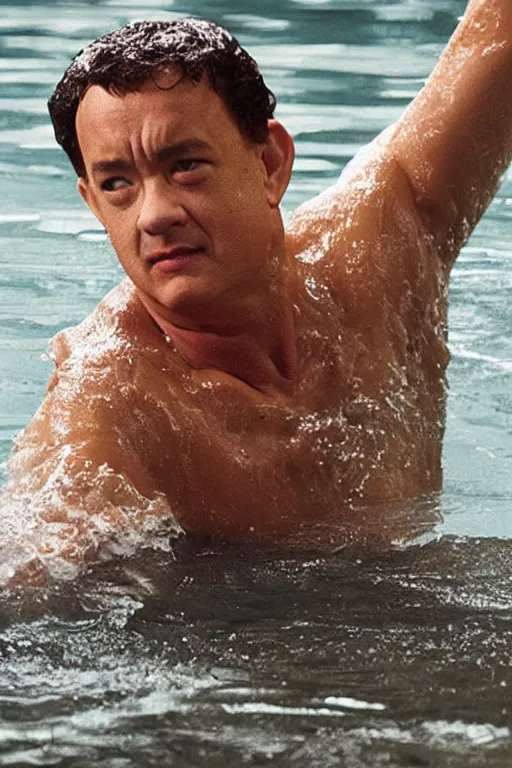 Prompt: tom hanks swimming in a bath tub of baked beans, realistic, moody grindhouse, dark