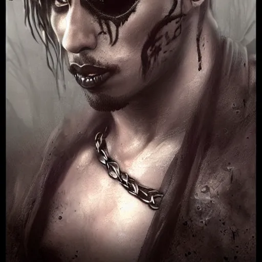 Image similar to 2 pac as a vampire, darkwave, darksynth, concept headshot art, sharp, digital matte painting, art by luis royo, greg rutkowski, wlop, dramatic lighting, trending on artstation