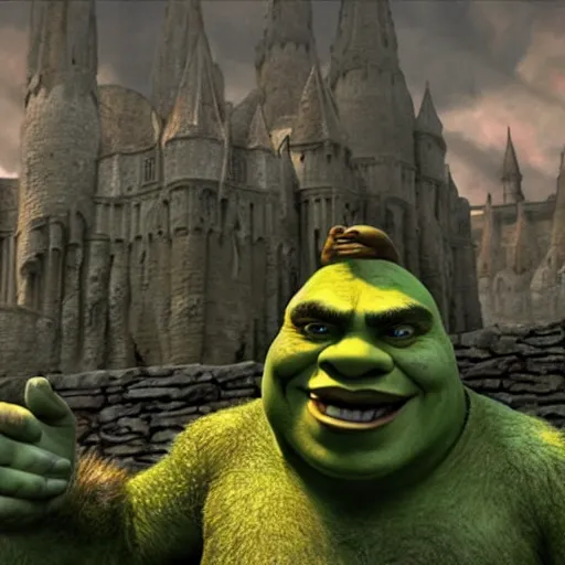 Image similar to shrek at the battle of helm’s deep