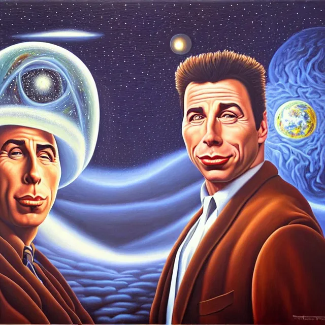 Prompt: an oil on canvas portrait painting of john travolta, surrealism, surrealist, cosmic horror, rob gonsalves, high detail