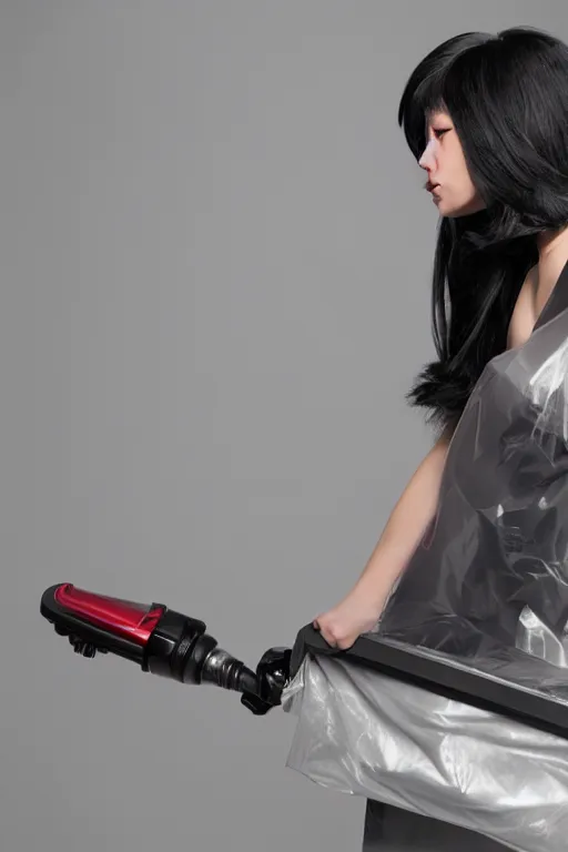 Image similar to photo of a woman vacuum packaged in a plastic bag, hyper realistic, 8k, trending on cgisociety, by Haruhiko Kawaguchi, photographer Hal, unreal engine