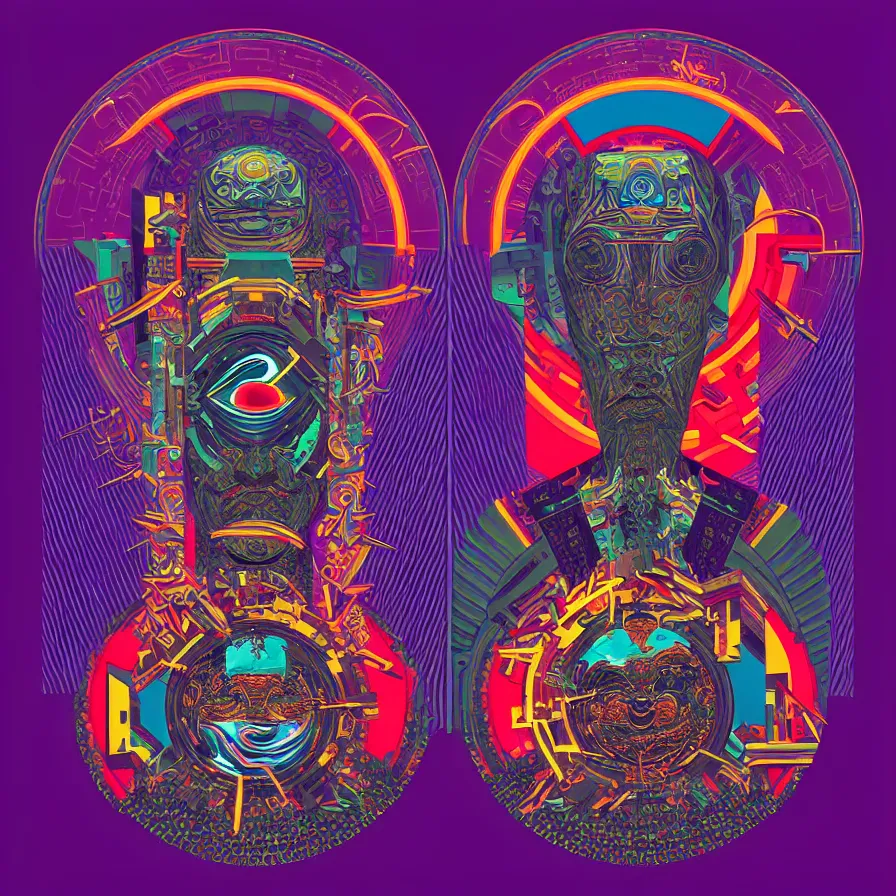 Image similar to album cover design design depicting the alter to the alien machine gods, by jonathan zawada, pi - slices, and tristan eaton, digital art