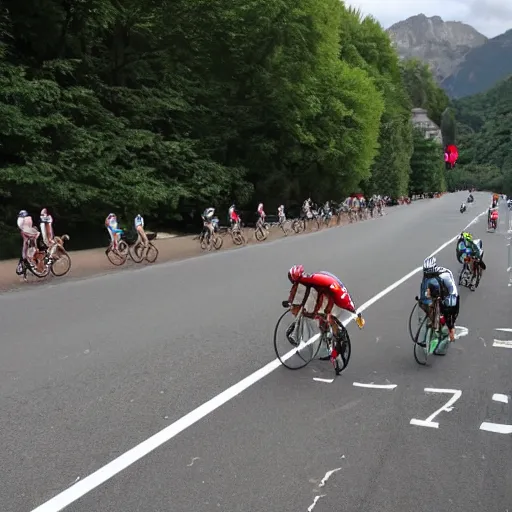 Prompt: Photo of the Tour de France, but all the bicycles are invisible