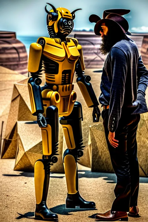 Prompt: movie still from westworld, bumblebee,