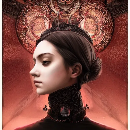 Image similar to symmetrical portrait of a beautiful dead princess female 4K symmetrical portrait, magical,fantasy , final fantasy, whole body, hyperrealism, cyberpunk, concept art, realistic, highly detailed, Featured on Artstation, cgsociety, Behance, Tom Bagshaw, Ross Tran, Japan Taiwan ,Soft lighting, attractive, highly detailed. intricate details. trending on artbreeder | zdzislaw beksinski. dariusz zawadzki. Michael Hutter. Peter Mohrbacher. Alfons Mucha. artstation