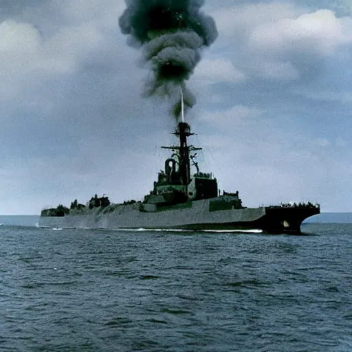 Image similar to color photograph of uss texas bb - 3 5 providing fire support during the normandy beach landings on june 6, 1 9 4 4, photography, imax, cinematic