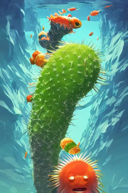 Image similar to 3 d render creature animal sushi cristal very big eye roots cactus elemental flush of force nature micro world fluo fishscale, comics gta 5 cover, official fanart behance hd artstation by jesper ejsing, by rhads, makoto shinkai and lois van baarle, ilya kuvshinov, ossdraws