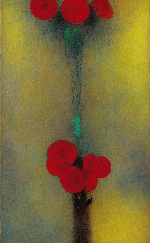 Prompt: gives a flower in an empty room in the style of constructivism, blurred, grotesque, doomed, neural acrylic paint, high resolution, gouache on canvas, ultra detailed, vibrant colors, grotesque, wrapped thermal background, slimey, art by odilon redon