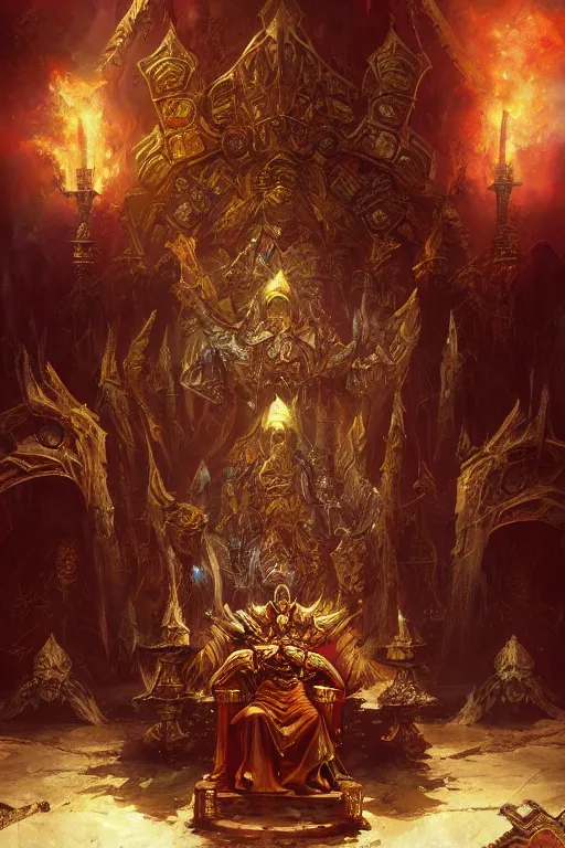 Image similar to the emperor of mankind on his golden throne, the corpse emperor, hearthstone art style, epic fantasy style art by Craig Mullins, fantasy epic digital art, epic fantasy card game art by Greg Rutkowski