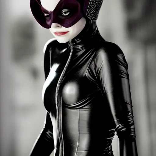 Image similar to Emma Stone as Catwoman, promo material, XF IQ4, 150MP, 50mm, F1.4, ISO 200, 1/160s, natural light, photoshopped, lightroom, photolab, Affinity Photo, PhotoDirector 365