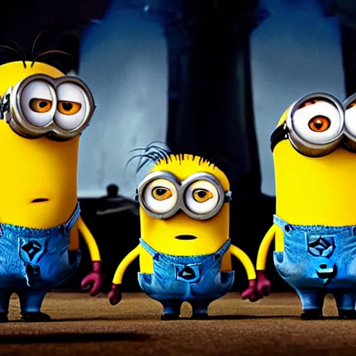 Image similar to the minions from despicable me perform a satanic blood ritual