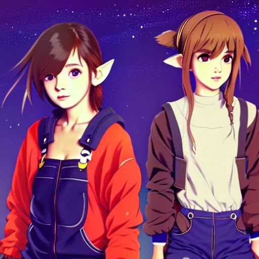 Image similar to beautiful boyish emma watson in majora's mask, wearing oversized mayan bomber jacket with overalls and leotard, bulky poofy bomber jacket with mayan patterns, aztec street fashion, gapmoe yandere grimdark, trending on pixiv fanbox, painted by greg rutkowski makoto shinkai takashi takeuchi studio ghibli, akihiko yoshida