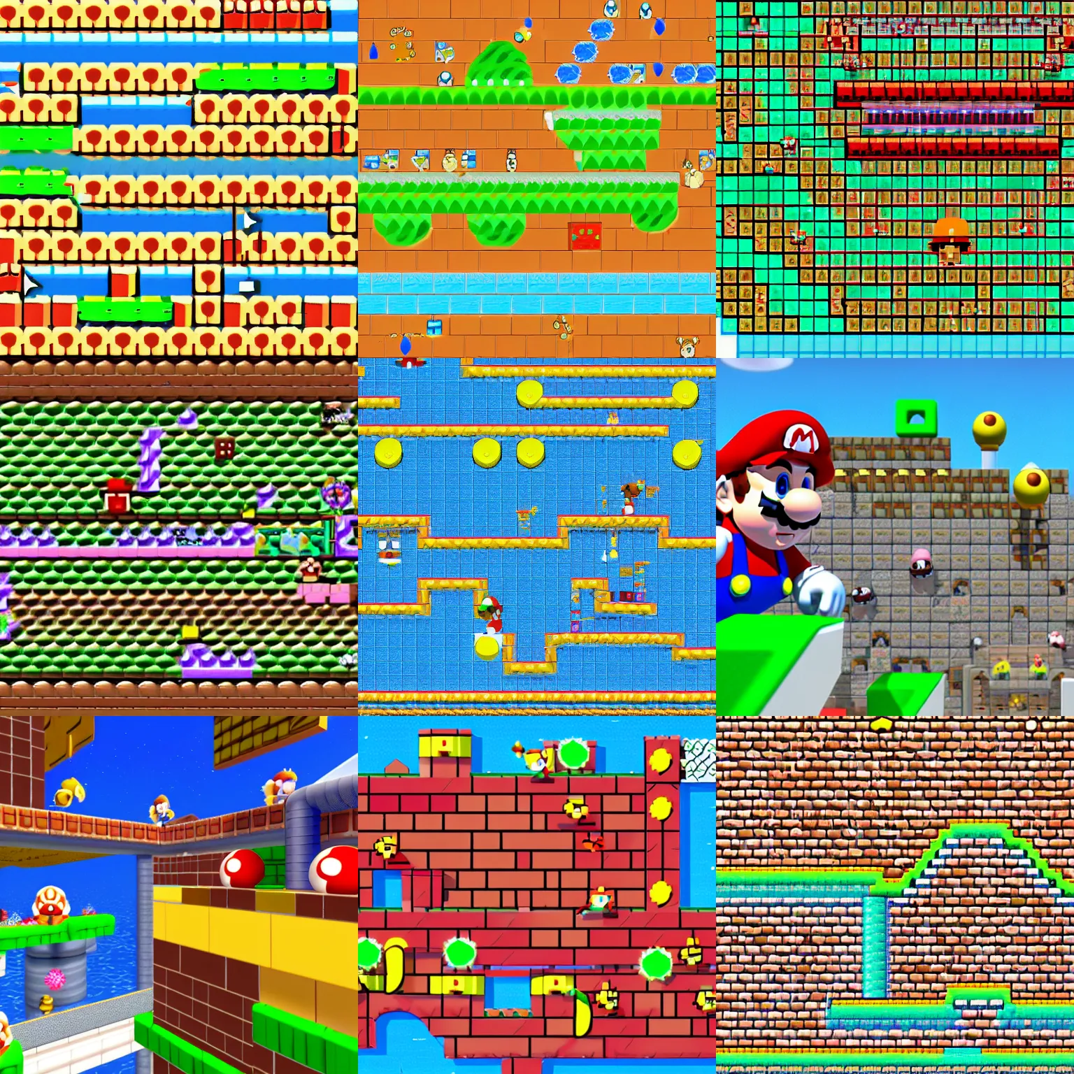 Prompt: procedual generated levels super mario using wave collapse function