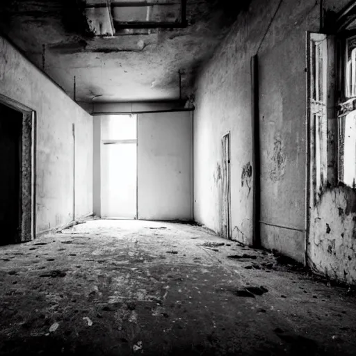 Image similar to the backrooms, the eerie forlorn atmosphere of a place that's usually bustling with people but is now abandoned and quiet, walls with a monochromatic tone of yellow, buzzing fluorescent lights, unsettling images