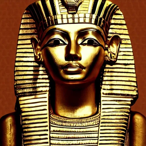 Prompt: donald trump as pharaoh, melania trump as egyptian queen, elegant, majestic, powerful, pyramids, anunaki, hieroglyphs, lush, rainforest, river, green, river god, wilbur smith, gold, trump tower