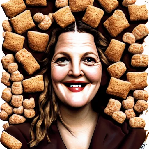 Image similar to drew barrymore in a smore, chocolate, marshmallow graham cracker, bionix scifi alexandre ferra, digital painting by arcimboldo