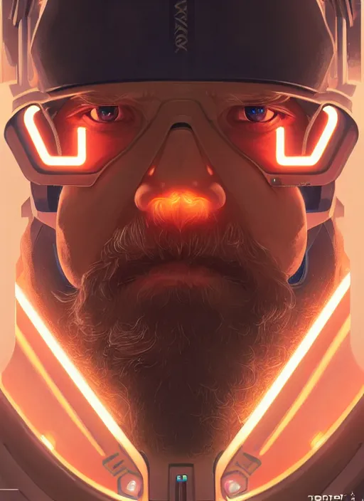 Prompt: symmetry portrait of torbjorn from overwatch, closeup, sci - fi, tech wear, glowing lights intricate, elegant, highly detailed, digital painting, artstation, concept art, smooth, sharp focus, illustration, art by artgerm and greg rutkowski and alphonse mucha