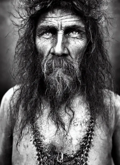 Image similar to Award winning Editorial photo of a Native Liechtensteiners with incredible hair and beautiful hyper-detailed eyes wearing traditional garb by Lee Jeffries, 85mm ND 5, perfect lighting, gelatin silver process