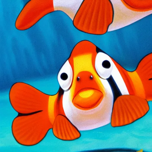 Image similar to clownfish smiling while holding a cigarette, from a kid's book, cartoon illustration